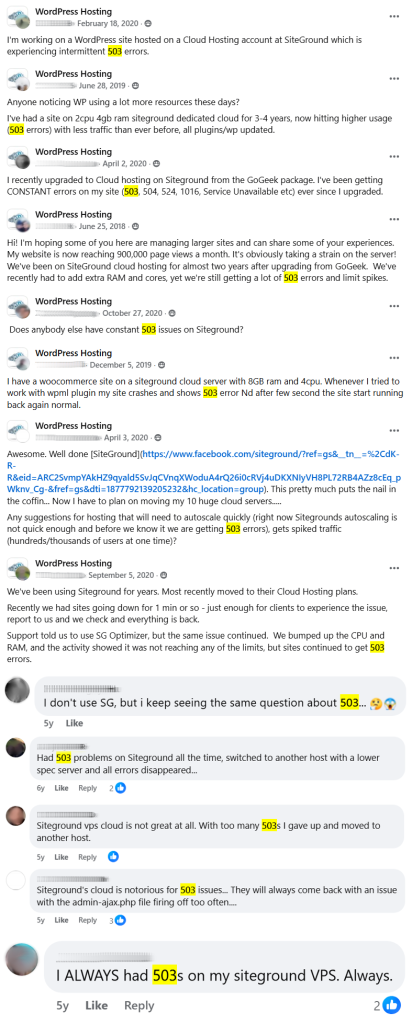 Siteground cloud hosting 503 errors