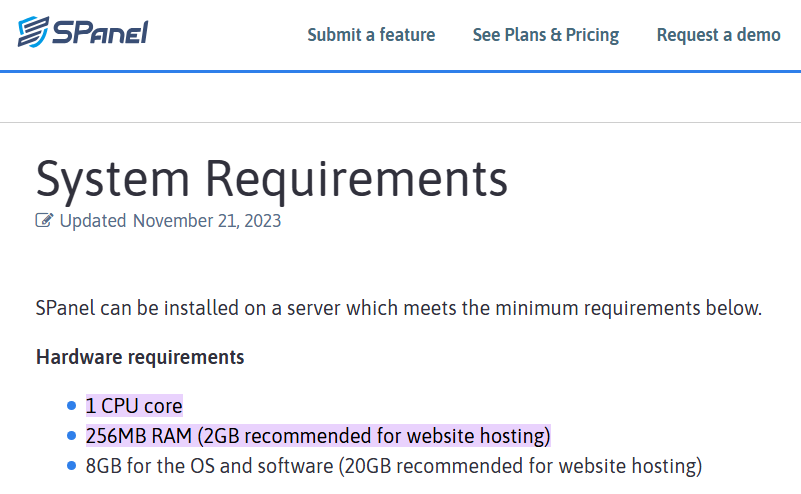Spanel system requirements